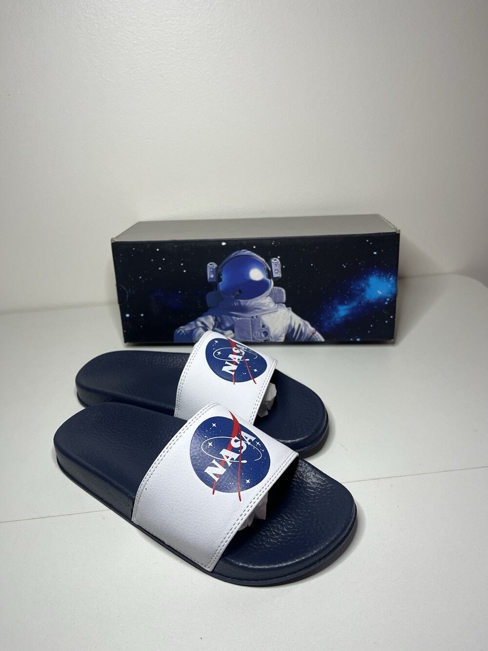 NASA Slide On Flip Flops Kids Boys Size 3M New In Box Space Sandals Slides NWB